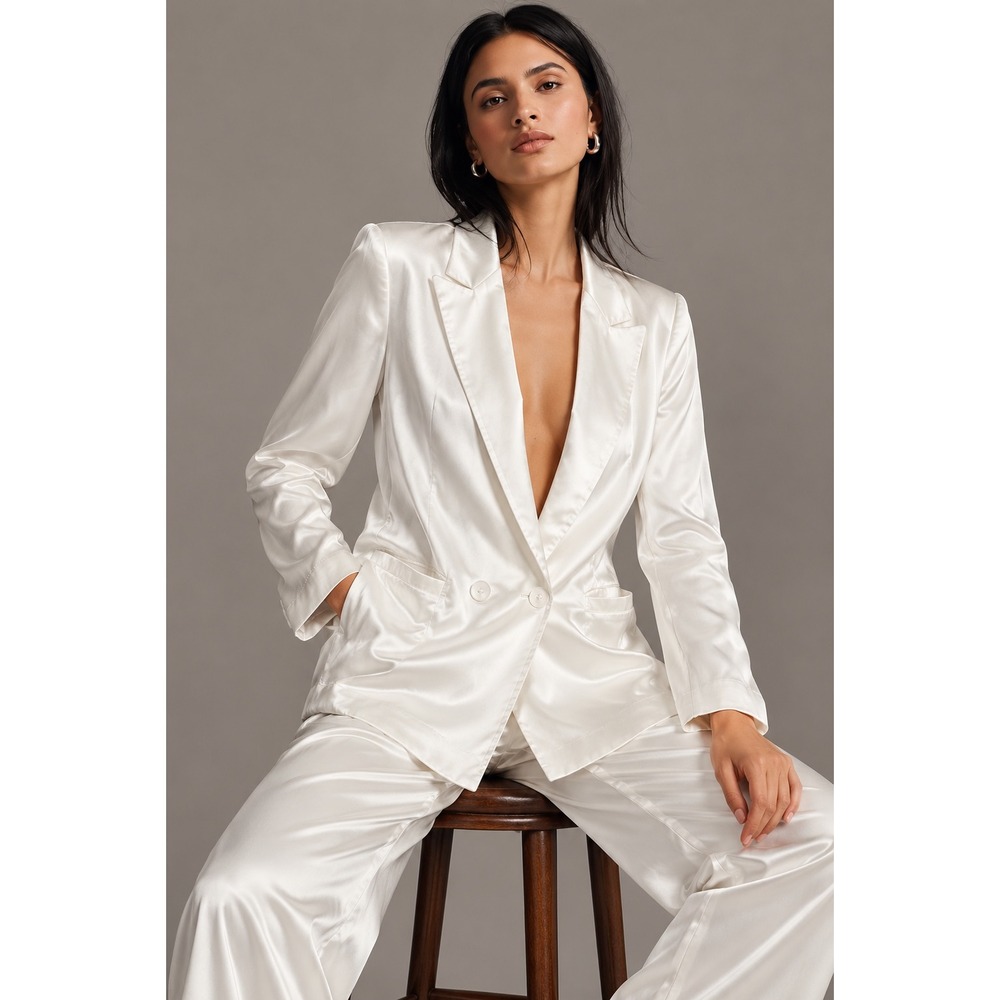Hutch White Satin Double Breasted Blazer Jacket Size Large